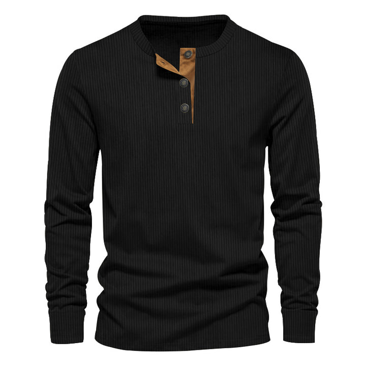Men's knitted thermal henley with contrast button placket and ribbed cuffs StylebySassy