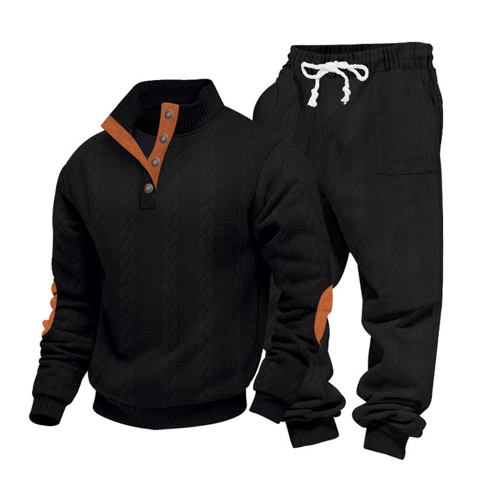 Men's knitted combination of sweater and joggers with cable pattern and elbow patches StylebySassy