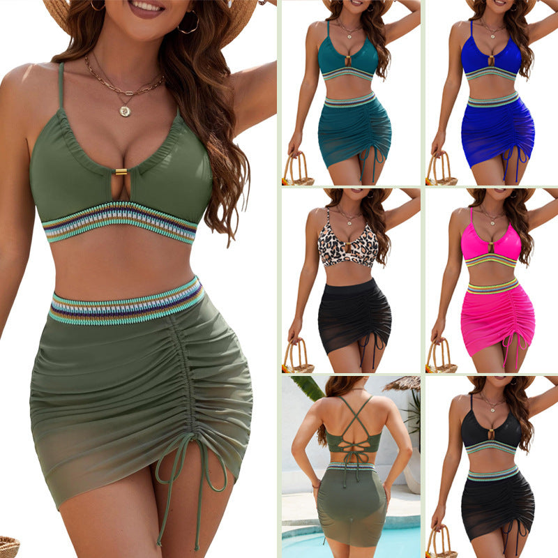 Women's bikini top with trendy leopard print and wrap skirt StylebySassy