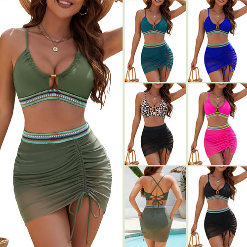 Women's bikini top with trendy leopard print and wrap skirt StylebySassy