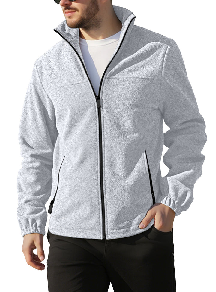 Men's fleece jacket with zipper, stand-up collar and zip pockets StylebySassy