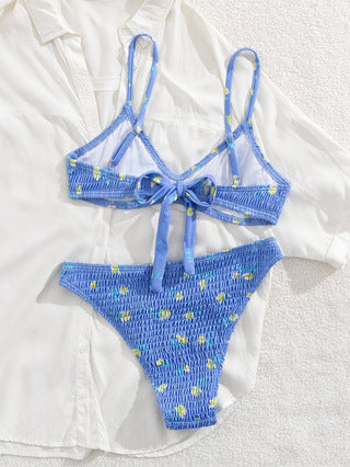 Women's bikini set with elastic ruffle design and creative tie knot StylebySassy