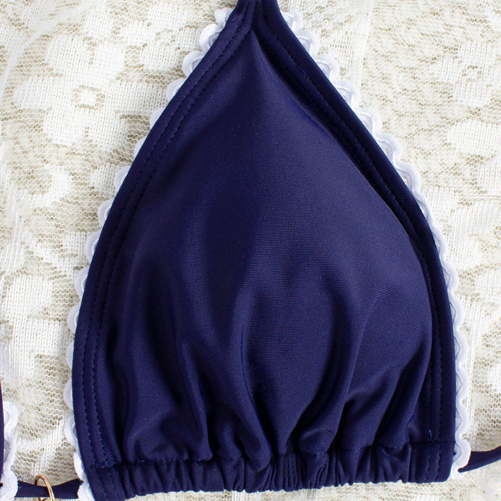 Ladies triangle bikini with elegant ruffle and closureless details StylebySassy