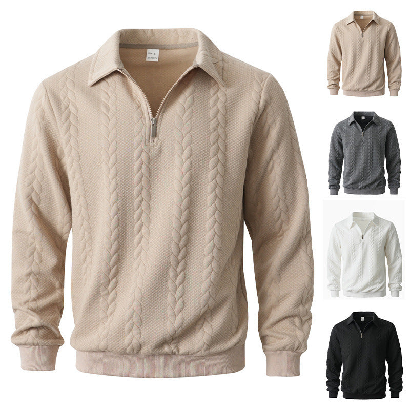 Men's half-zip pullover with kent collar, cable knit structure and ribbed hem StylebySassy