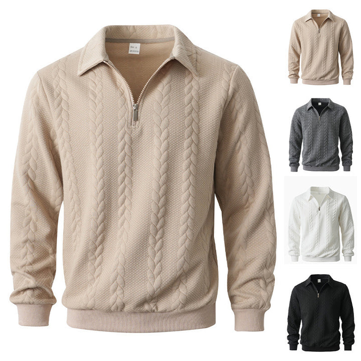 Men's half-zip pullover with kent collar, cable knit structure and ribbed hem StylebySassy