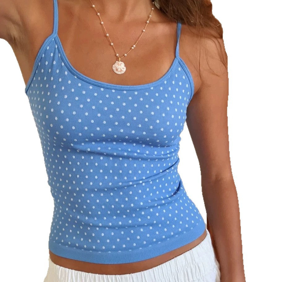 Women’s fine ribbed spaghetti strap top with dot structure and tailored fit StylebySassy