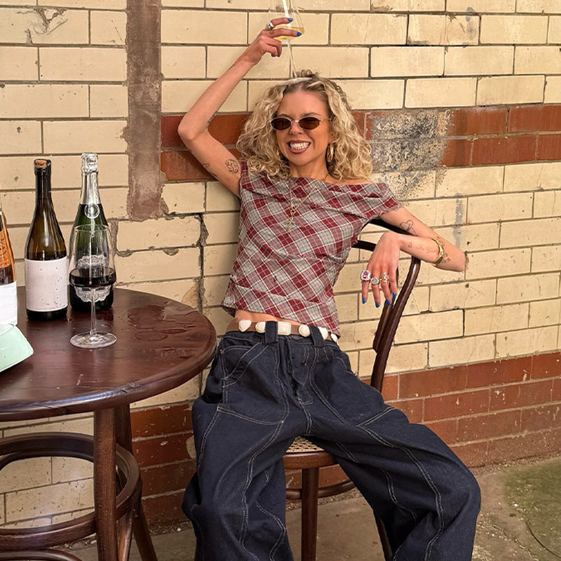 Women Checkered Crop Top with Casual Fit StylebySassy