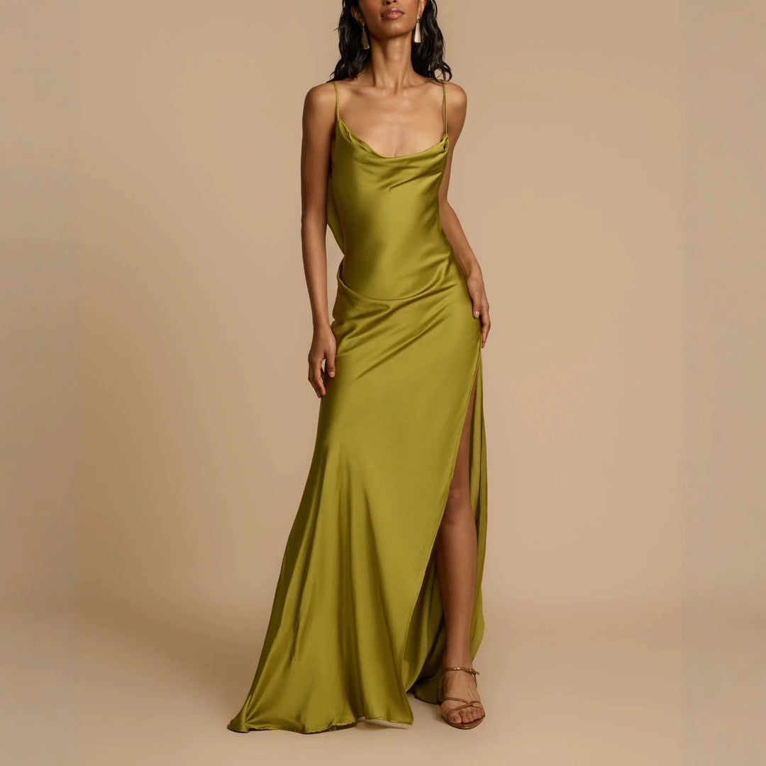 Women's Elegant Maxi Dress with Deep V-Neck and Side Slit StylebySassy