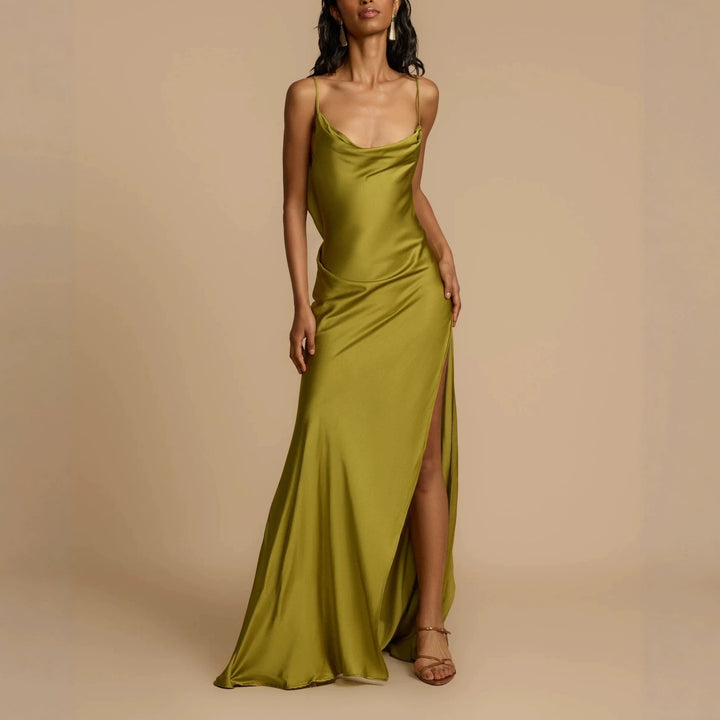 Women's Elegant Maxi Dress with Deep V-Neck and Side Slit StylebySassy
