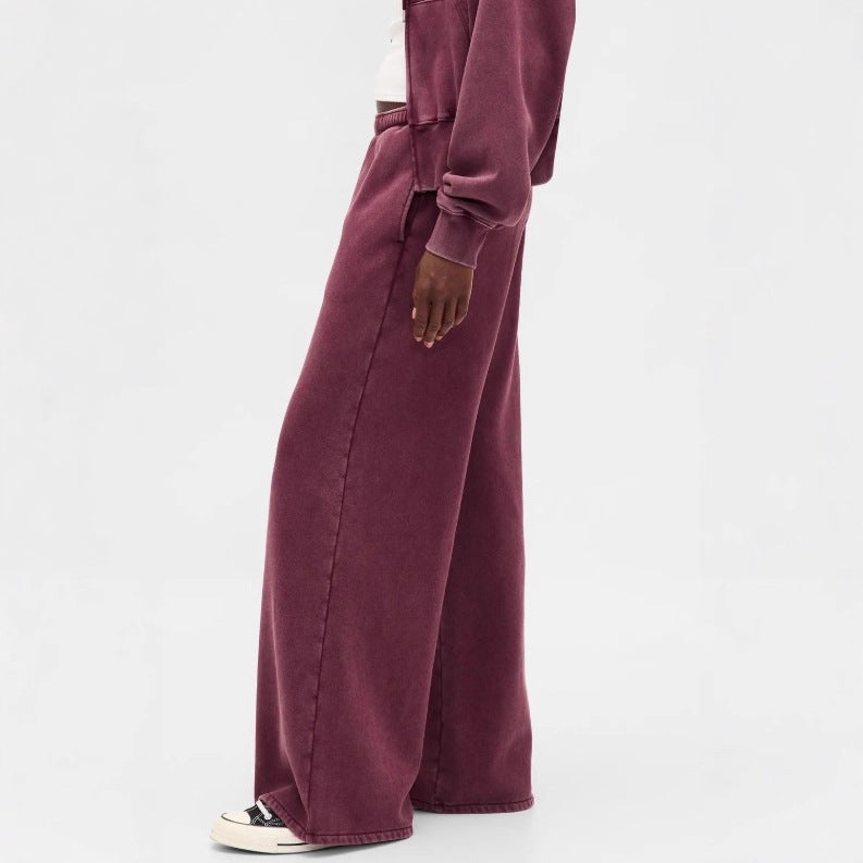 Women's two-piece terry loungewear set with zip hooded jacket and wide-cut jogging pants StylebySassy