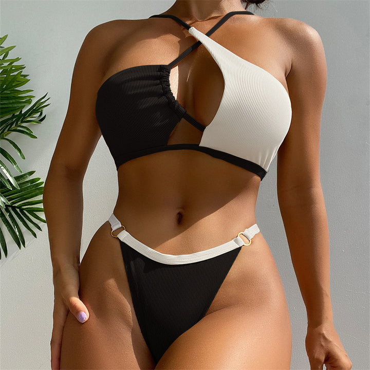Women Two-Piece Bikini Set with Asymmetrical Design StylebySassy