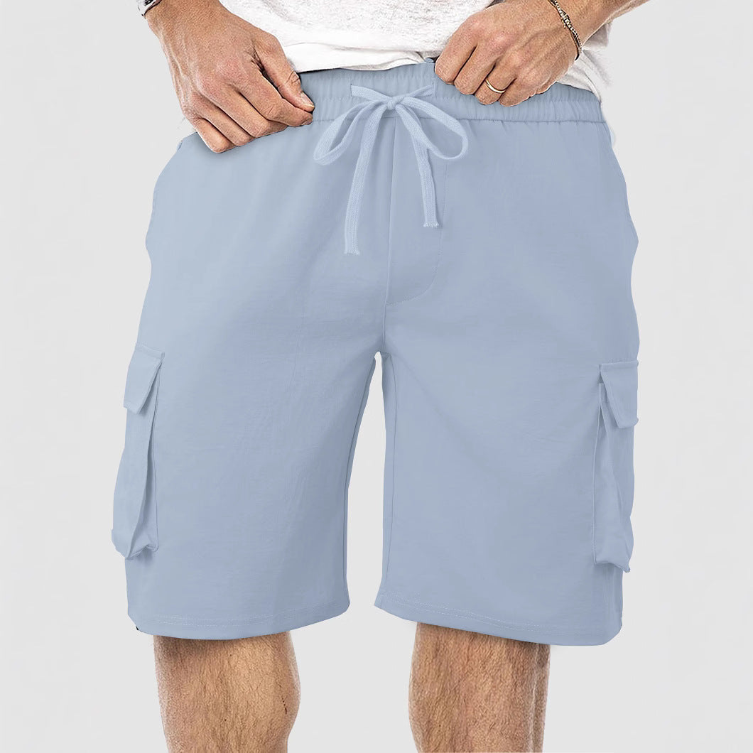Men's casual cargo Bermuda shorts with elastic drawstring waistband, straight leg, and patch flap pockets StylebySassy