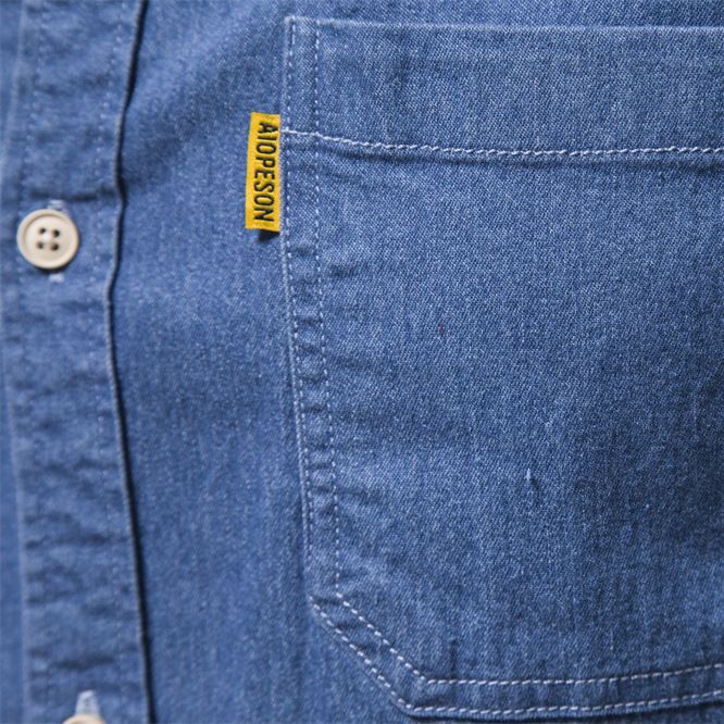 Men's narrow cut denim shirt with Kent collar and patch chest pockets StylebySassy