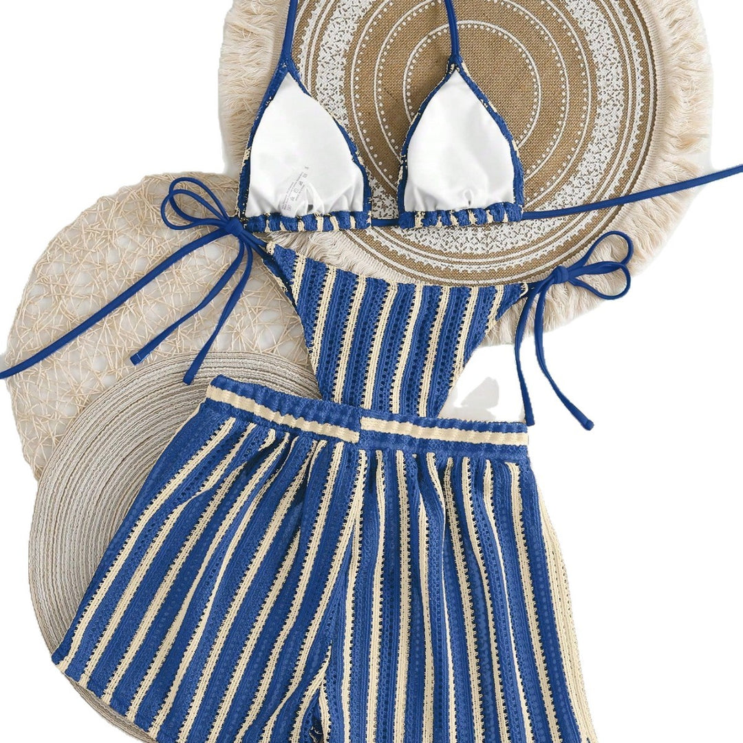 Women's bikini set with striped design and casual shorts StylebySassy