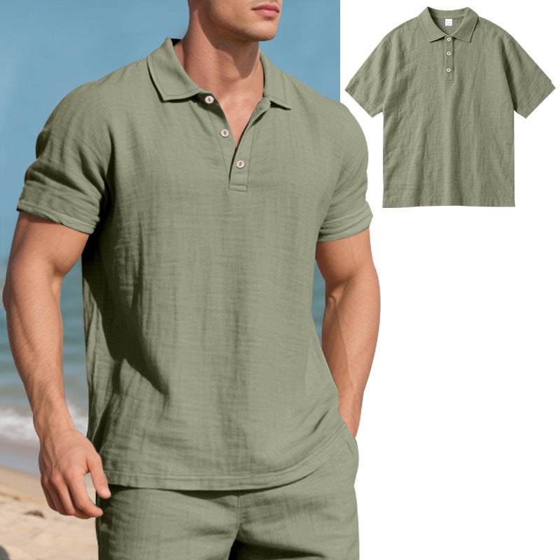 Men's breathable gauze polo shirt with open collar loose fit and button placket StylebySassy