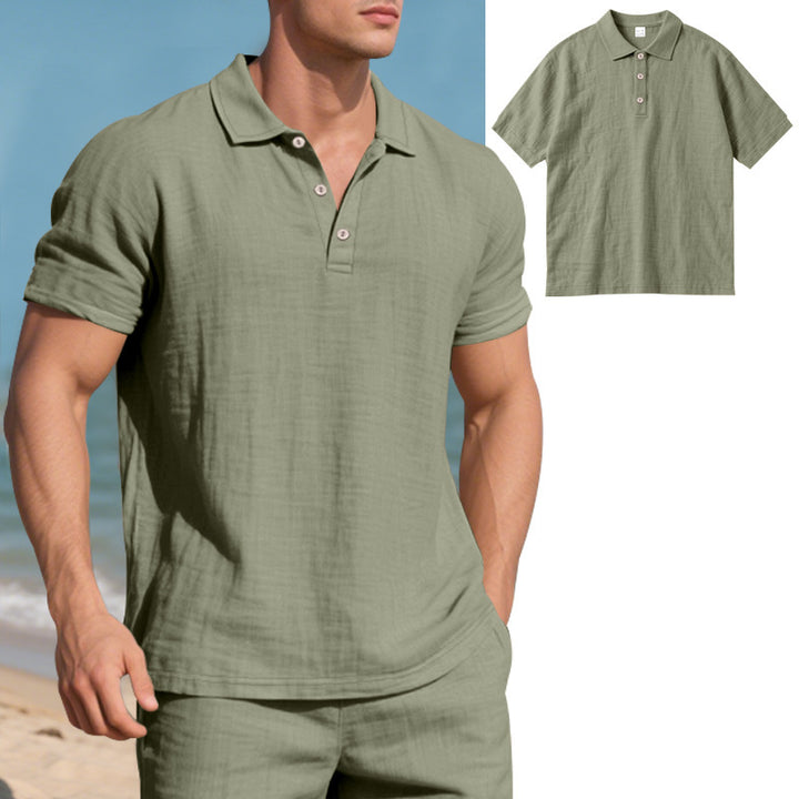 Men's breathable gauze polo shirt with open collar loose fit and button placket StylebySassy