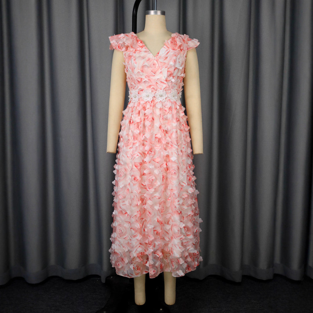 Women Elegant Maxi Dress with Floral Ruffles