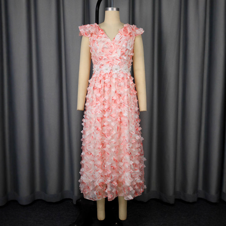Women Elegant Maxi Dress with Floral Ruffles