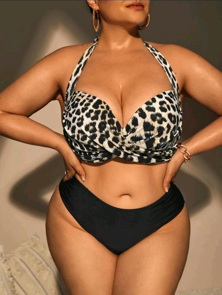 Women's Triangle Bikini with Wrap Look and Animal Pattern StylebySassy