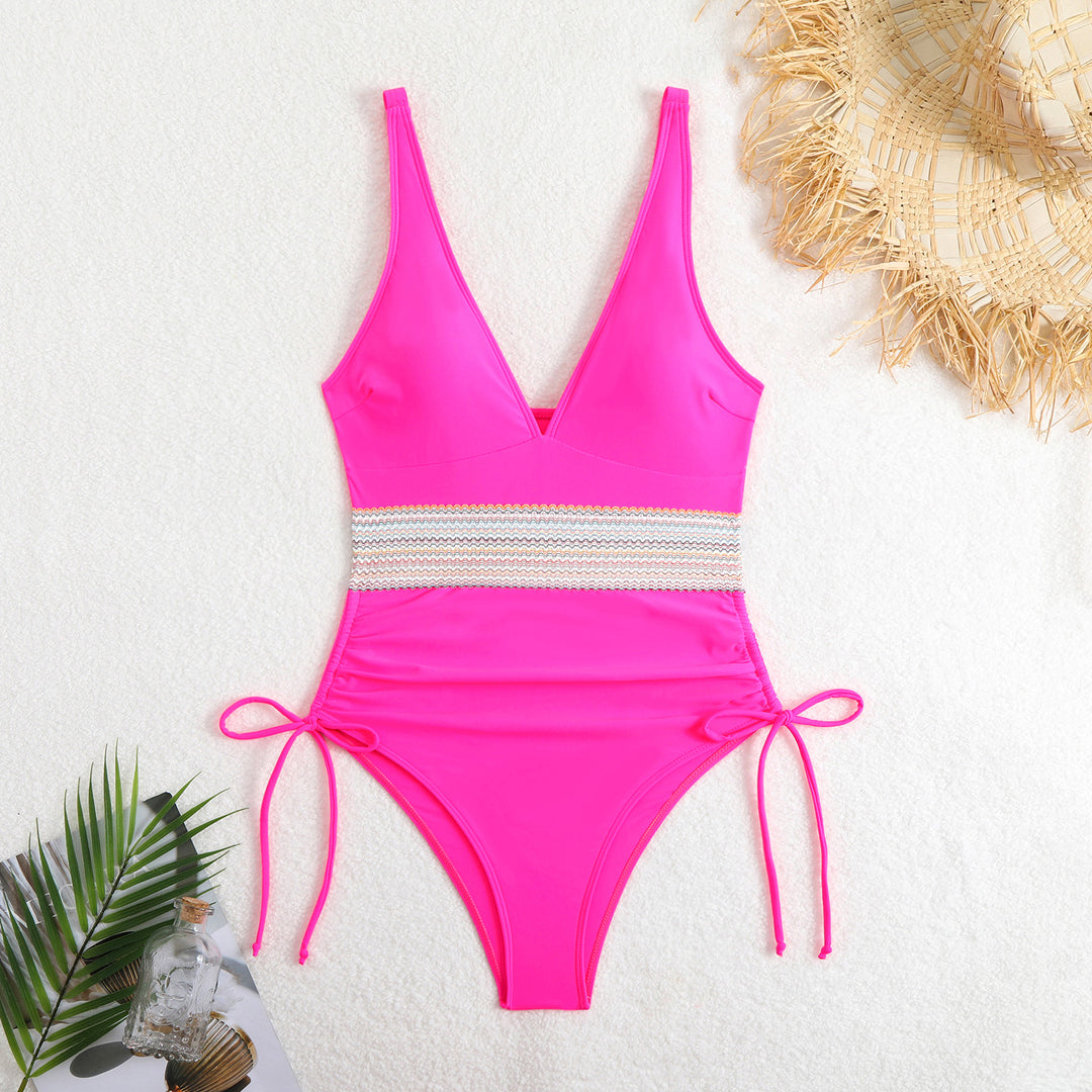 Women's One-Piece Swimsuit with Elegant V-Neck and Adjustable Ruching Element StylebySassy