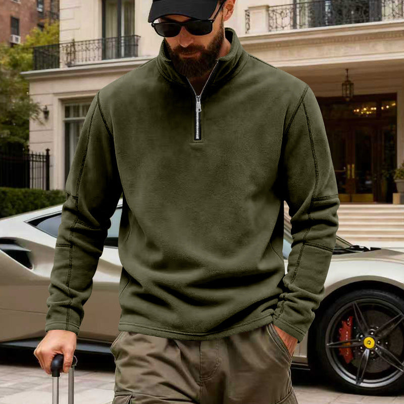 Men's lightweight fleece pullover with half zipper and stand-up collar StylebySassy