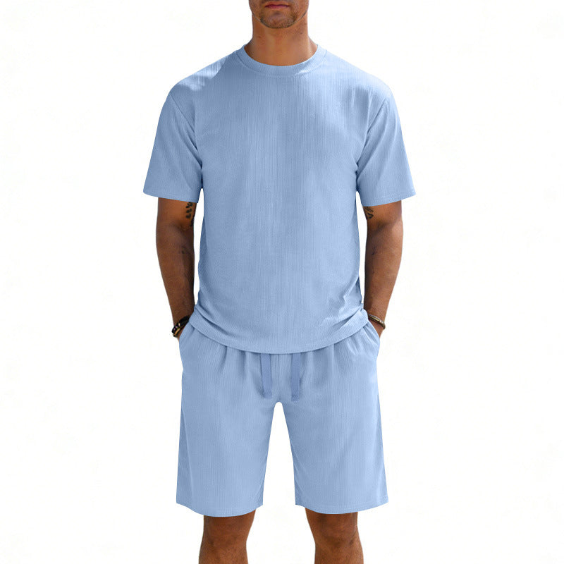 Men's short-sleeve shirt and Bermuda combination made of ribbed jersey with elastic drawstring waistband StylebySassy