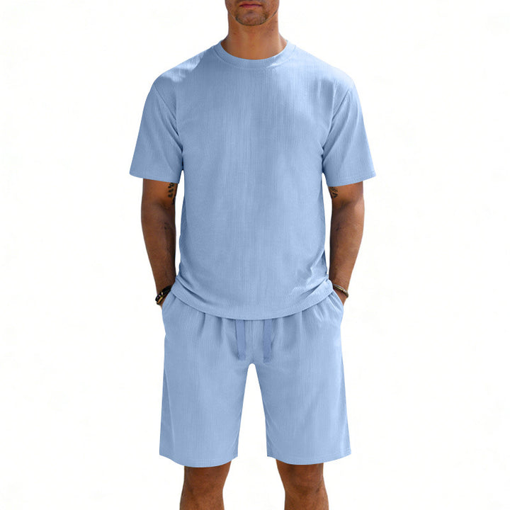 Men's short-sleeve shirt and Bermuda combination made of ribbed jersey with elastic drawstring waistband StylebySassy
