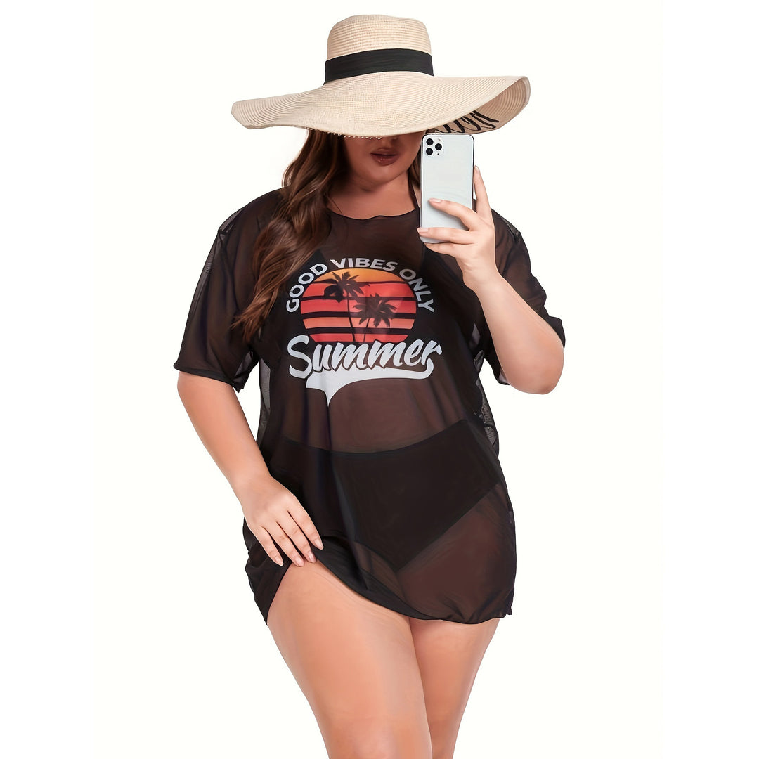 Women's Transparent Beach Blouse with Summer Print StylebySassy
