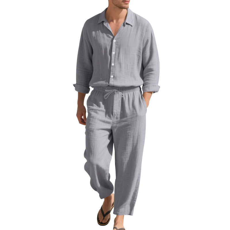 Men's light linen leisure set with shirt and wide pants StylebySassy