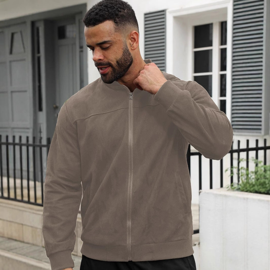 Men's suede bomber jacket with elastic ribbed cuffs StylebySassy