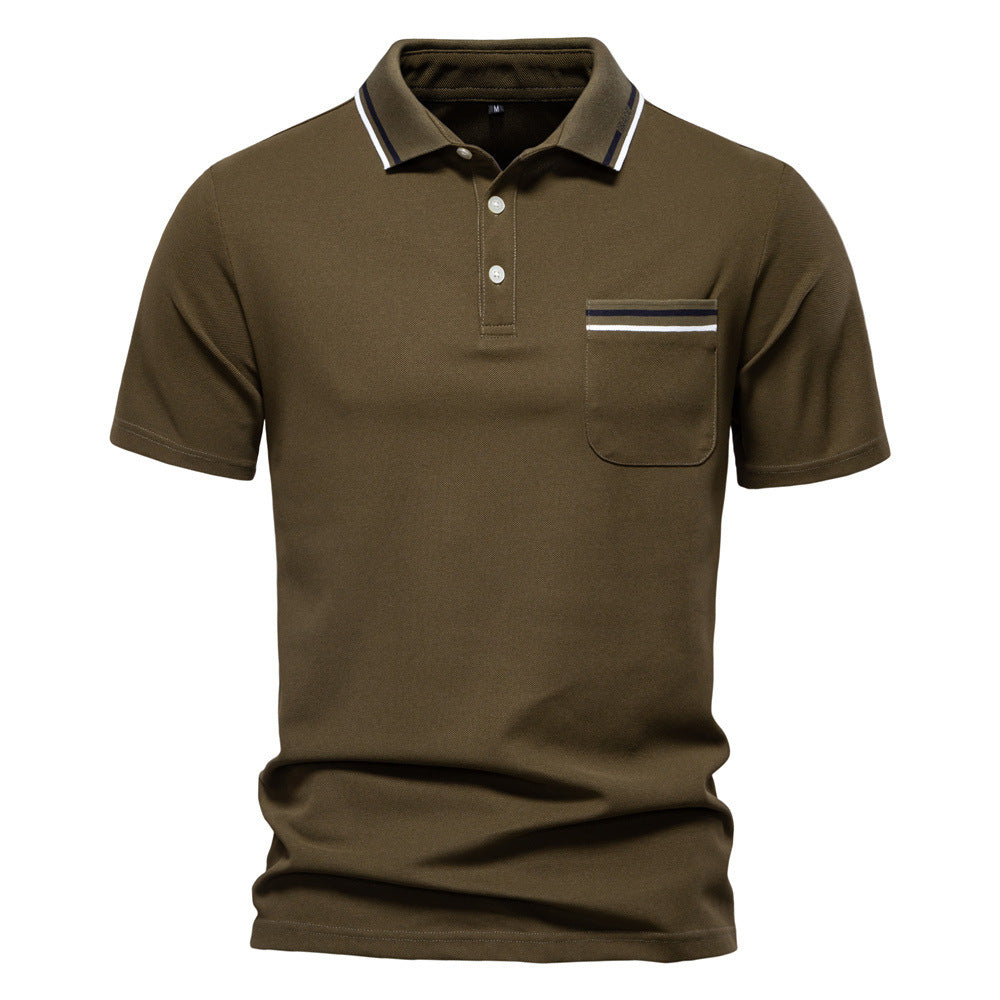Men's modern polo shirt with patch chest pocket and contrasting trim on the polo collar StylebySassy