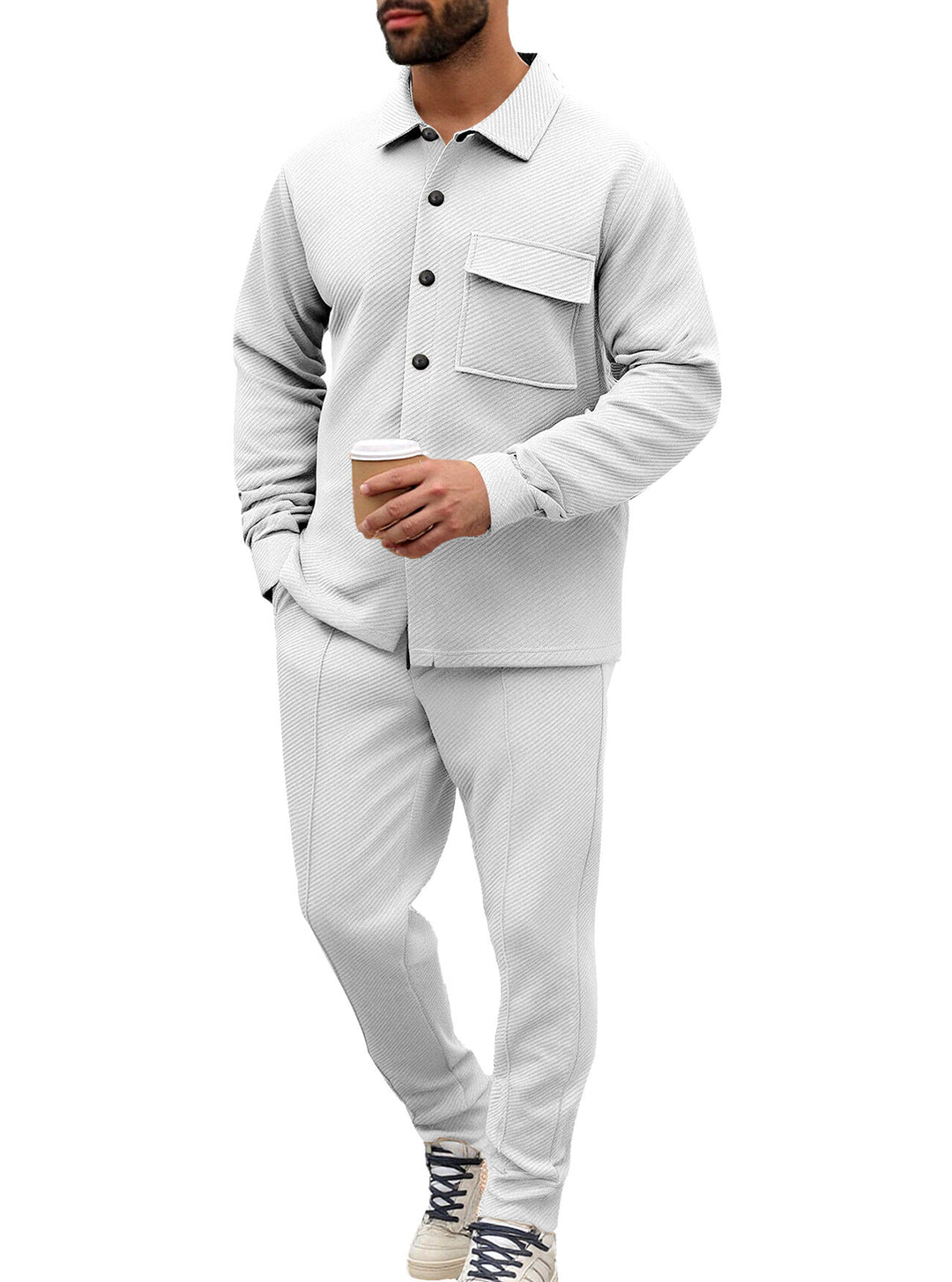 Men's Nan Shirt Jacket Set with Flap Pocket and Tapered Comfort Trousers StylebySassy