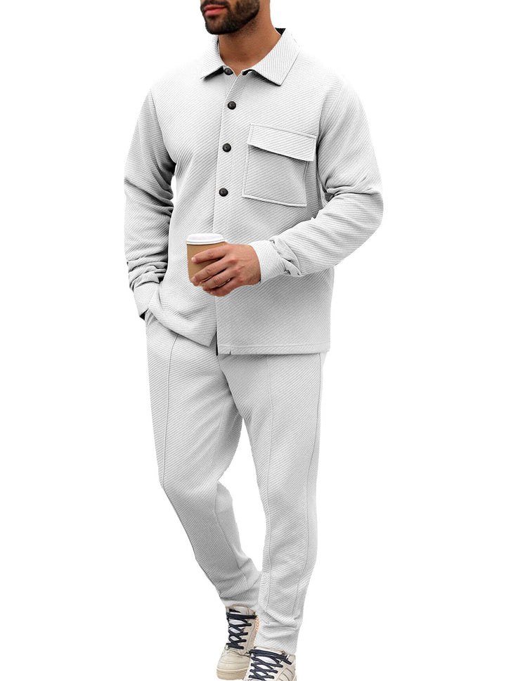 Men's Nan Shirt Jacket Set with Flap Pocket and Tapered Comfort Trousers StylebySassy