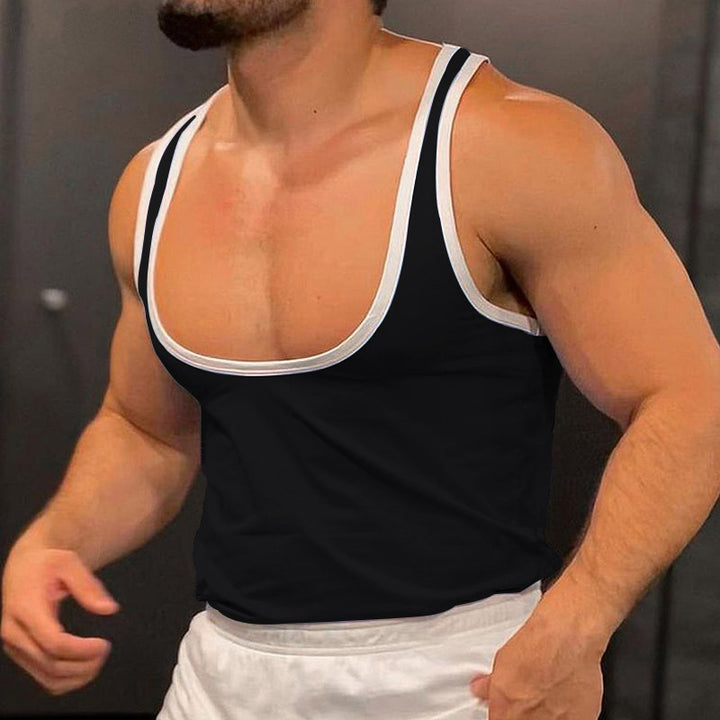 Men's sporty sleeveless muscle shirt with contrast trim StylebySassy