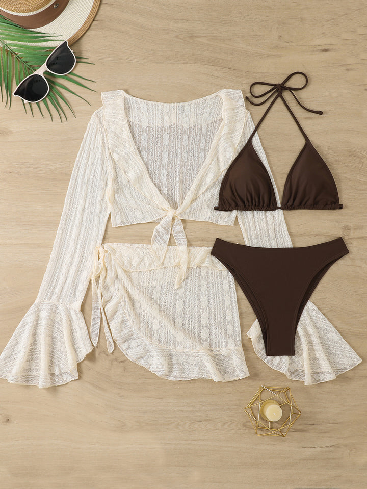 Women's bikini set with stylish wrap top and decorative skirt StylebySassy