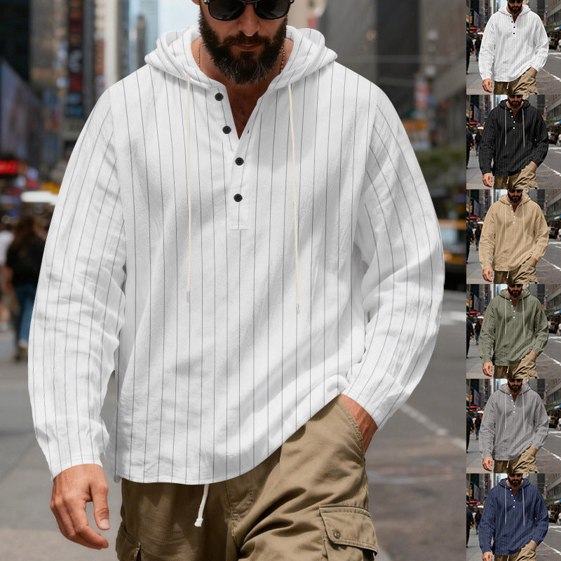Men's hooded shirt with button placket and pinstripes StylebySassy