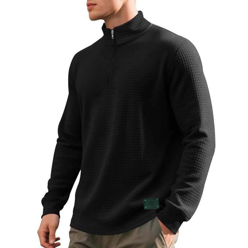 Men's nano lightweight waffle knit pullover with short collar zipper and rounded hem StylebySassy