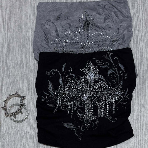 Women off-shoulder top with elegant rhinestone decoration StylebySassy