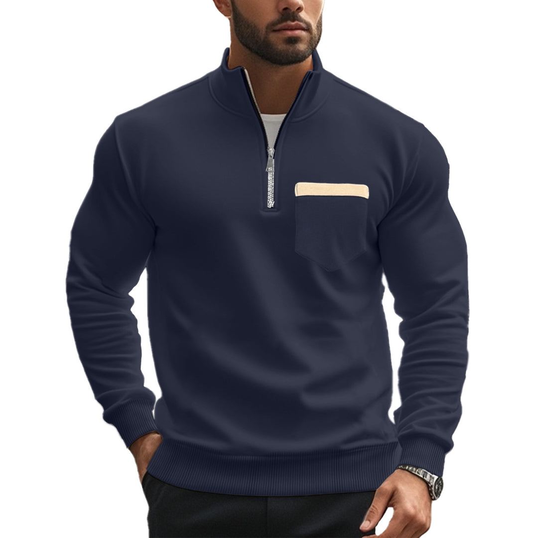 Men's brushed sweat half-zip with contrasting inner collar and elastic hem StylebySassy