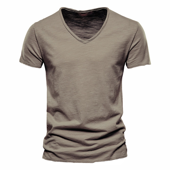 Men's light cotton jersey short-sleeve shirt with V-neck and slim fit StylebySassy