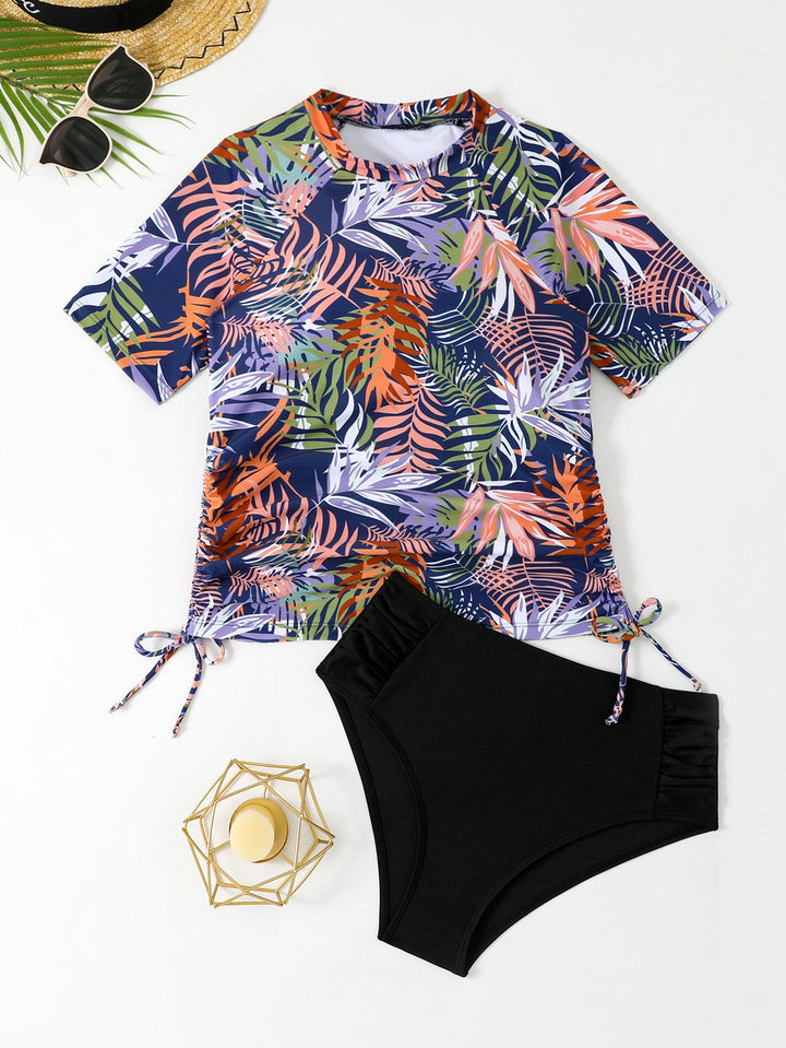 Women's sporty swimsuit with stylish short sleeve top and comfortable pants StylebySassy