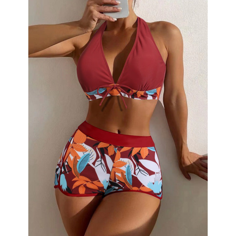 Women High-neck Bikini with Playful Floral Pattern StylebySassy