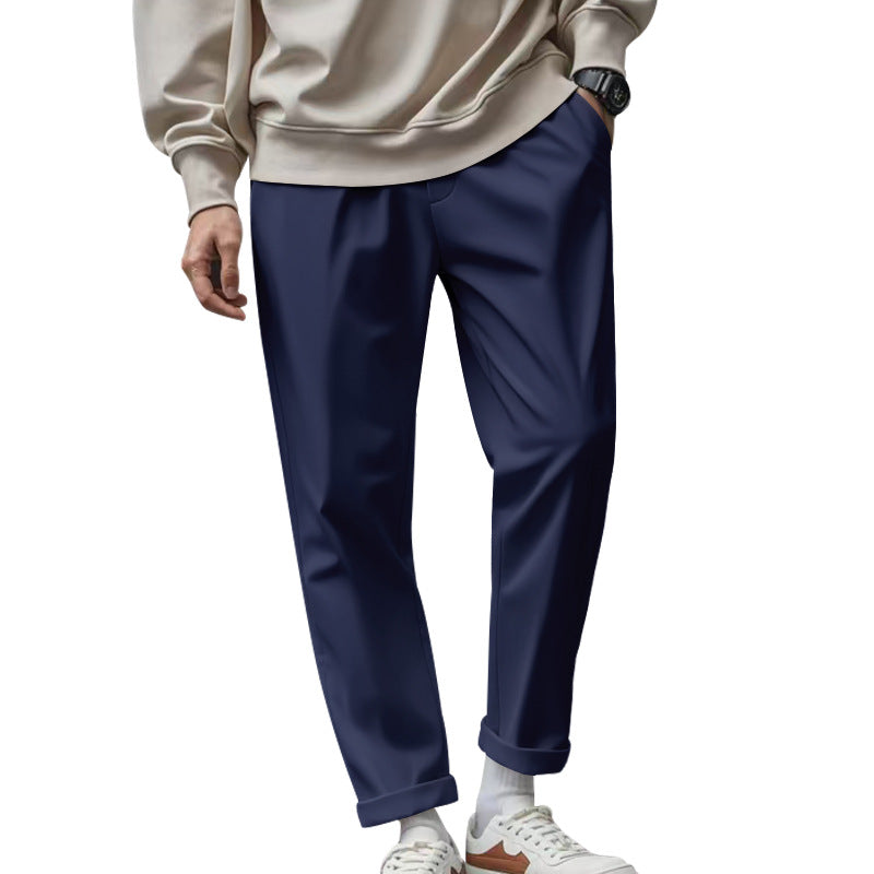 Men's tapered chino pants with turn-up hem and subtle crease StylebySassy