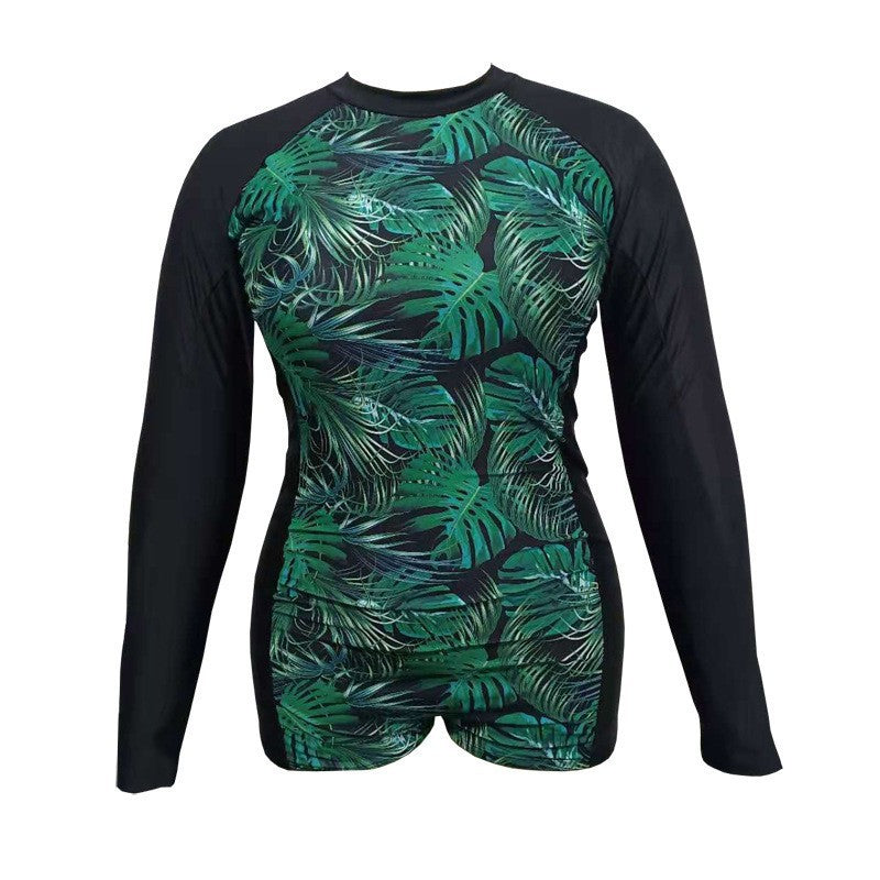 Women's Long Sleeve Rashguard with Tropical Leaf Design StylebySassy