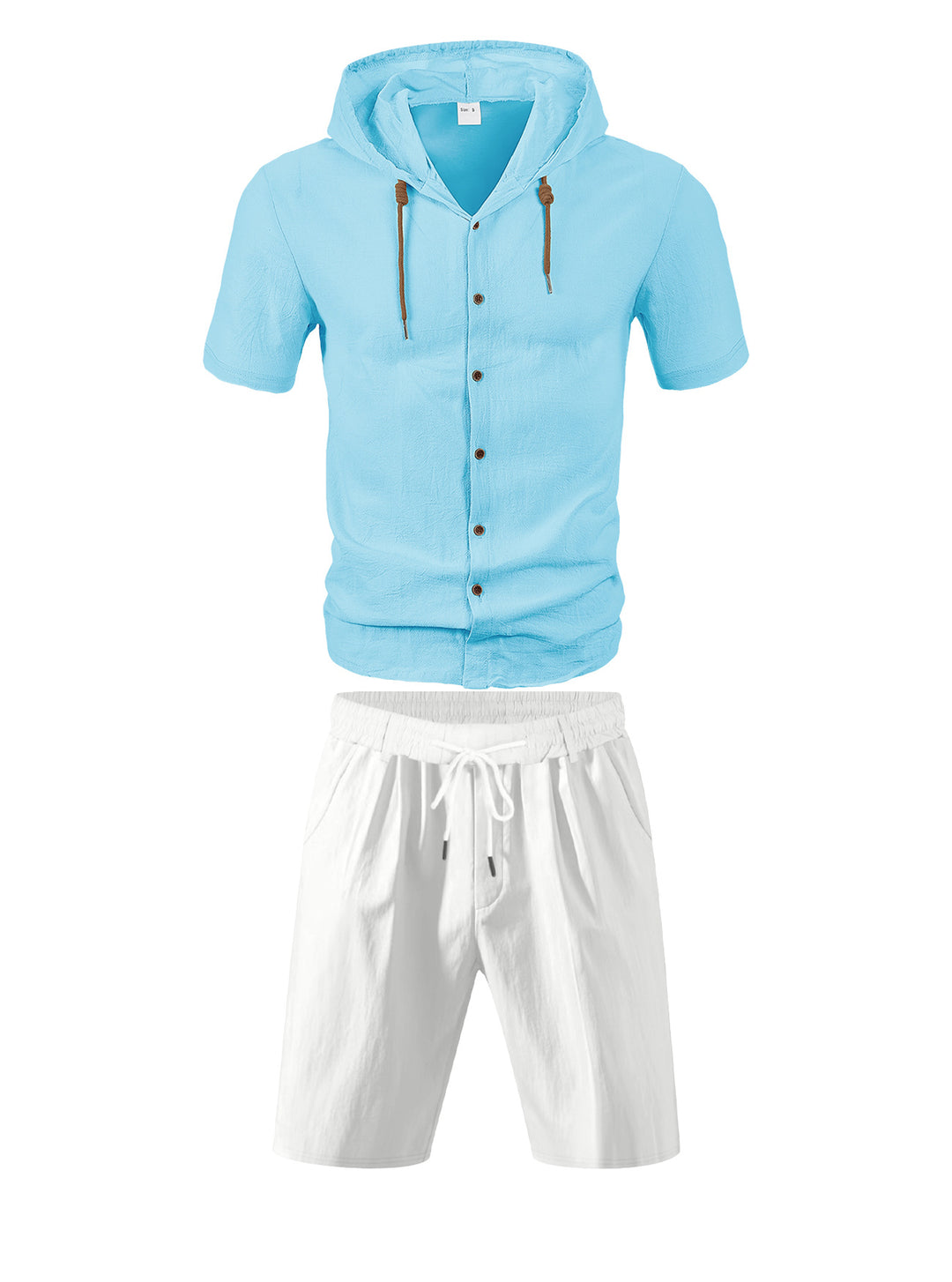 Men's lightweight summer hoodie in linen look with continuous button placket and drawstring StylebySassy