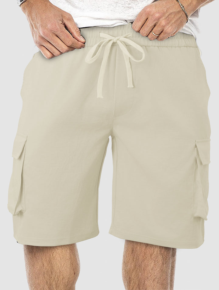 Men's casual cargo Bermuda shorts with elastic drawstring waistband, straight leg, and patch flap pockets StylebySassy