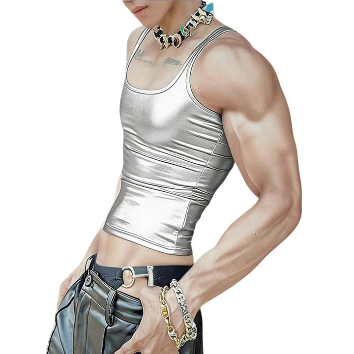 Women's fitted shiny tank top with racerback and fine seam finishing StylebySassy