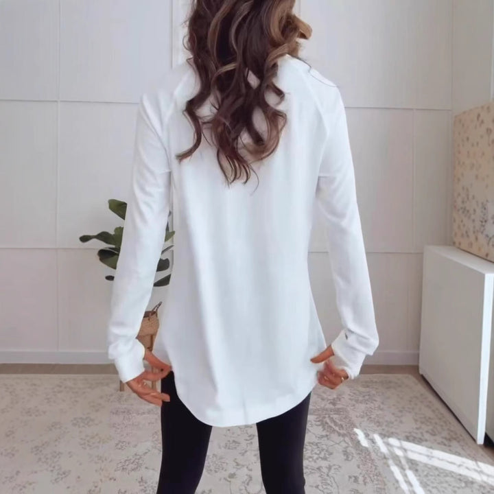 Women's long sleeve tunic with round neck and thumb hole sleeves StylebySassy