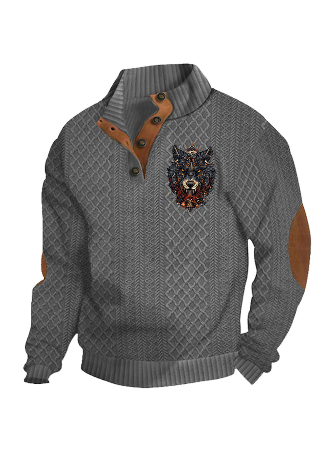Men's nan Heritage textured pullover with stand-up collar faux leather trim elbow patches and half-button placket StylebySassy