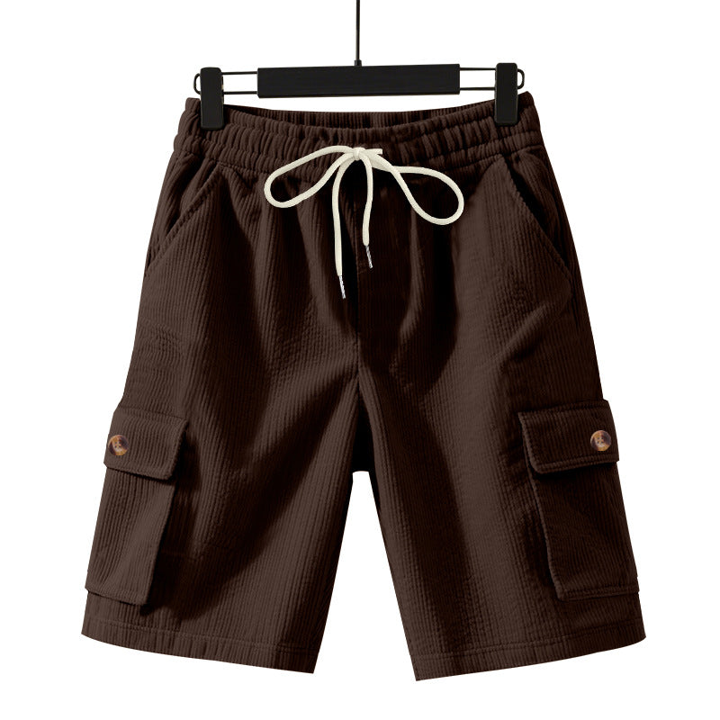 Men's cord cargo shorts with elastic drawstring waistband, patch cargo pockets, and soft cotton blend StylebySassy